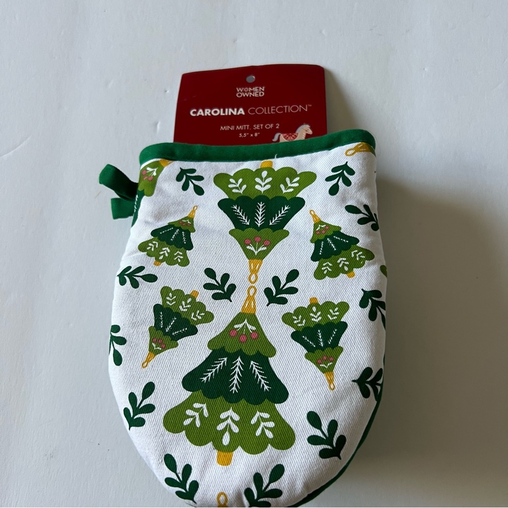 CAROLINA COLLECTION MINI MITT PAIR OVEN MITTS (SET OF TWO) WHITE GREEN MULTI NWT